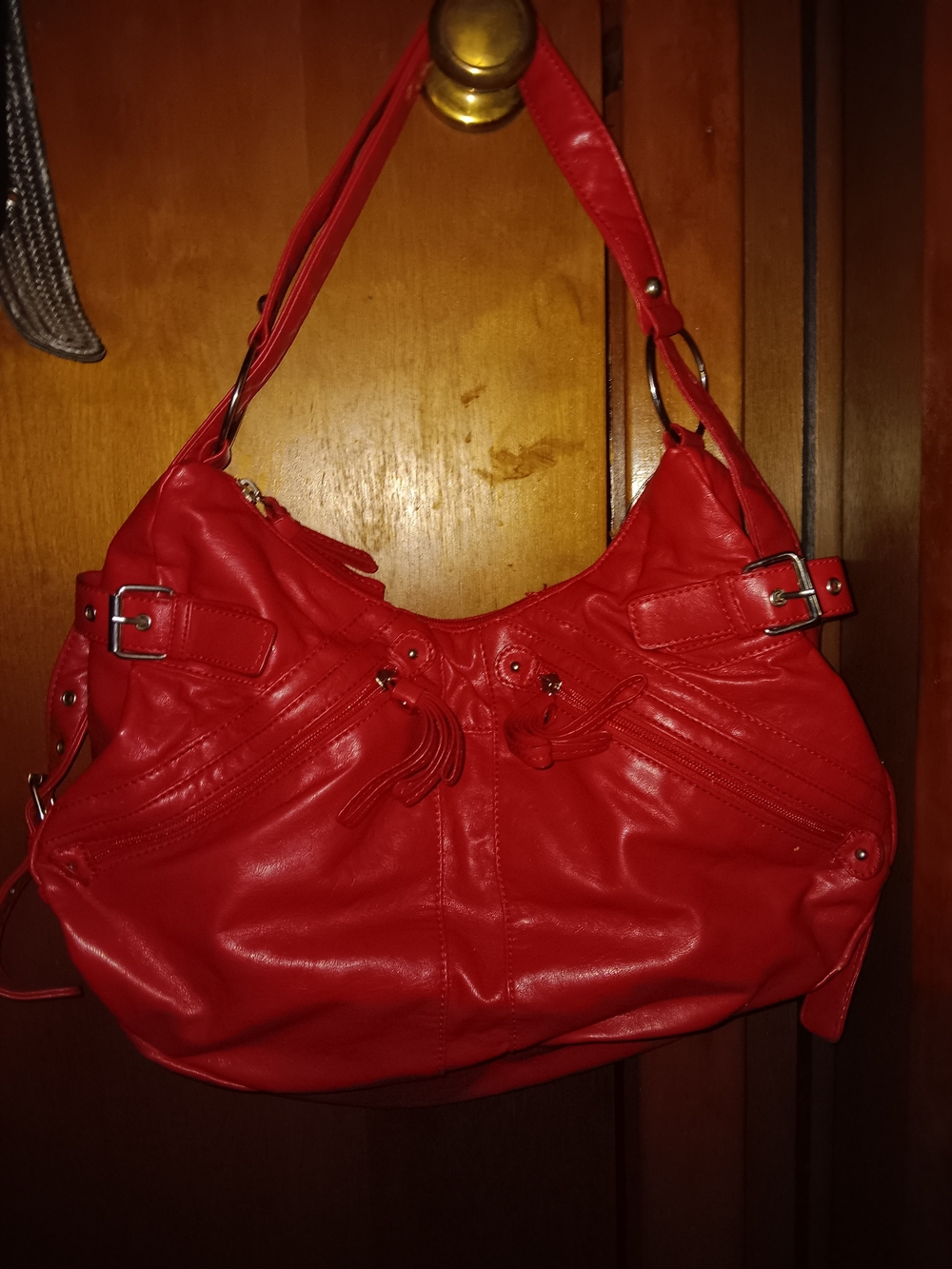 Candie's Red Leather Shoulder Bag with Silver Hardware